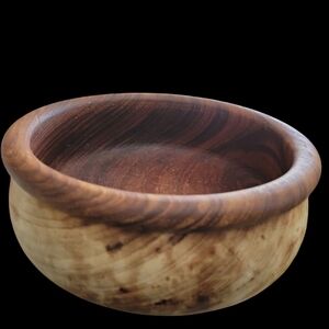 Hand Crafted Turned Wood Bowl Heavy Teak Or Oak Wood 8" Diameter